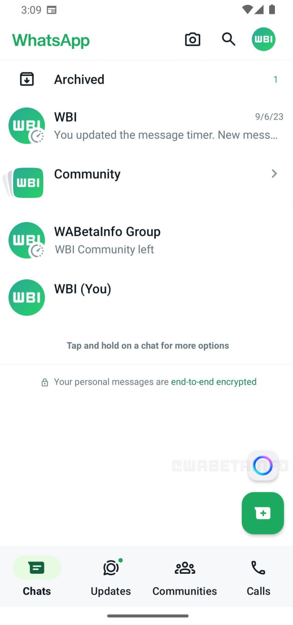 WhatsApp AI Chats shortcut