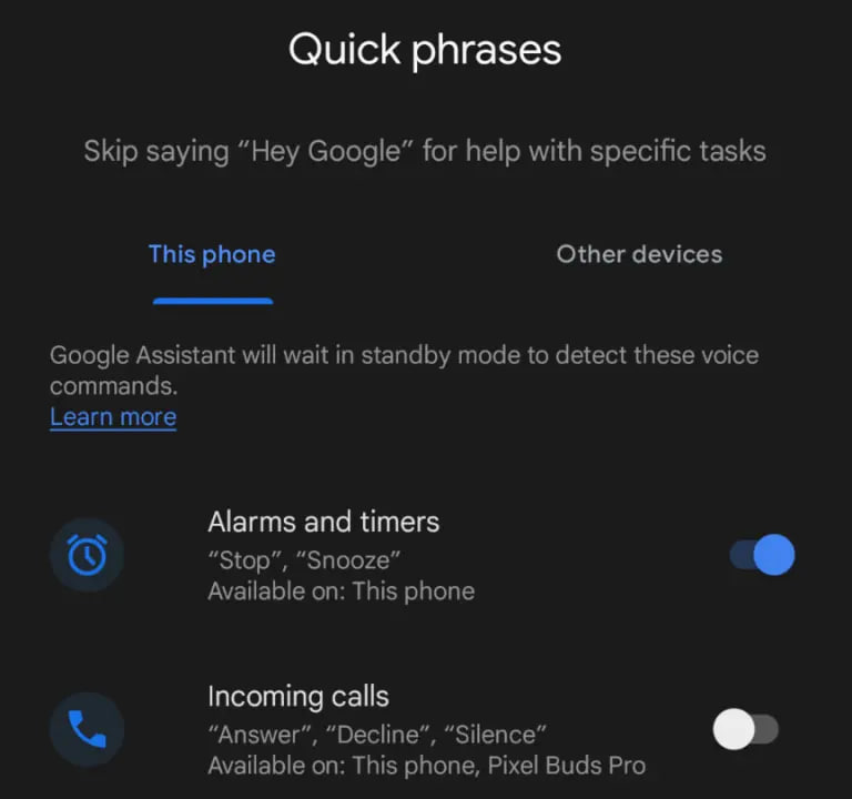 Google Assistant Quick Phrases feature Pixel Buds