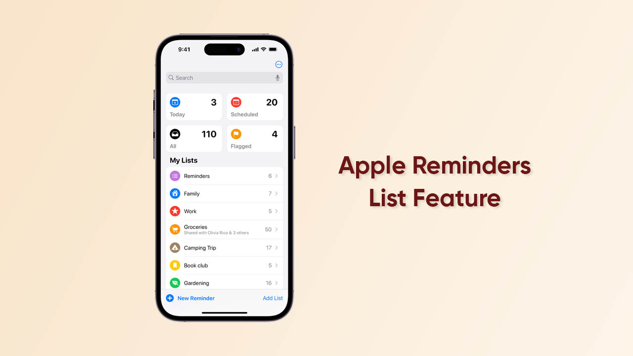 Apple Reminders app List feature